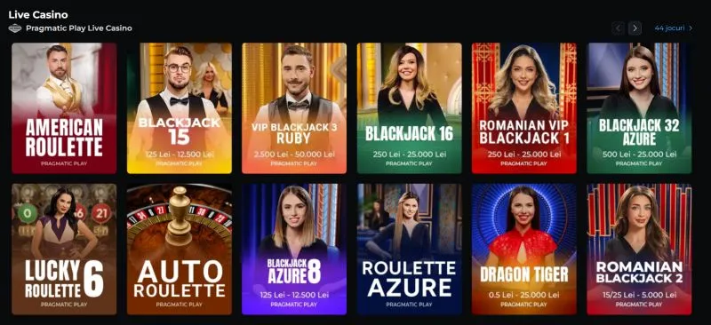 Sectiunea de live casino de la Las Vegas Casino