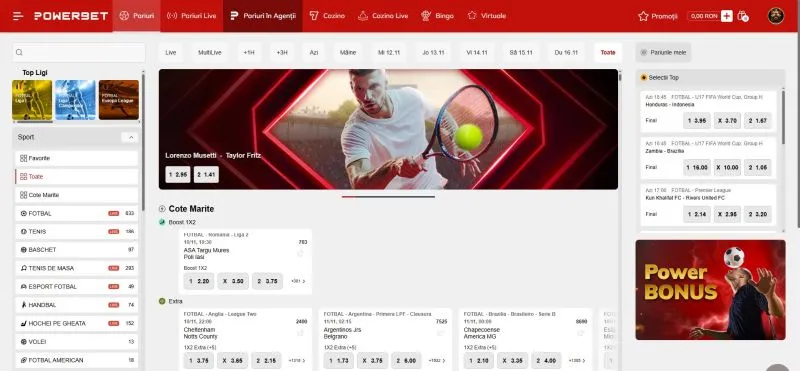 Sectiunea de pariuri sportive de la PowerBet Casino