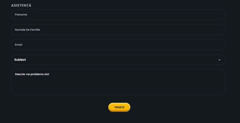 Sectiunea de suport clienti de la Spin Casino