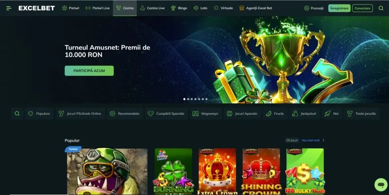 Interfata principala de la Excelbet Casino