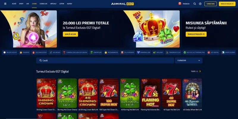 Interfata principala de la Admiral Casino