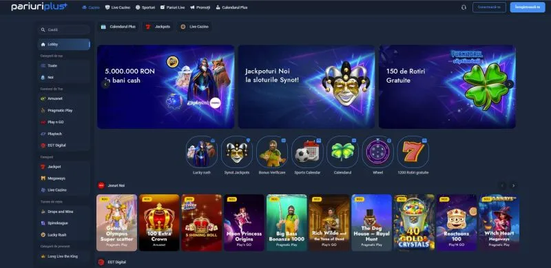 Interfata principala de la Pariuriplus Casino