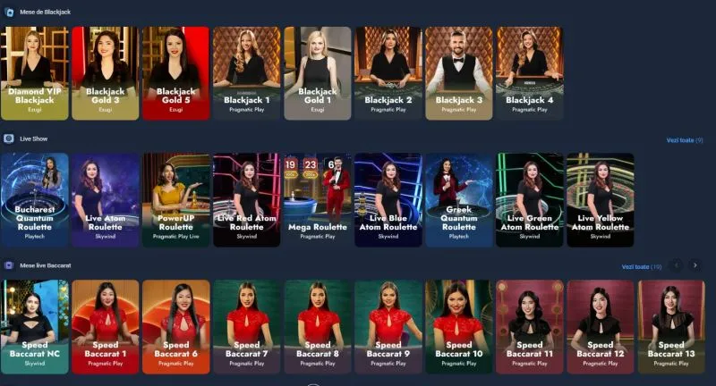 Sectiunea de live casino de la Pariuriplus Casino