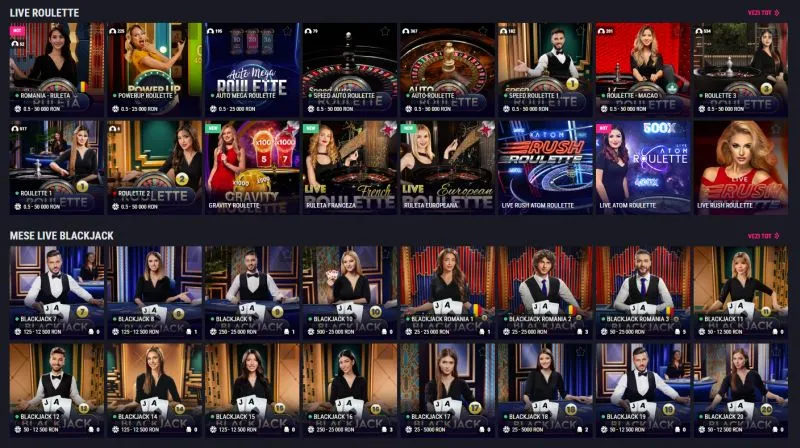Sectiunea de live casino de la Favbet Casino