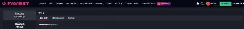 Sectiunea contul meu de la Favbet Casino
