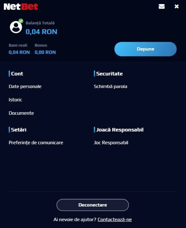 Sectiunea contul meu la NetBet Casino