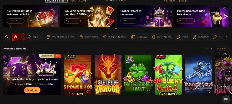 interfata principala de la Princess Casino