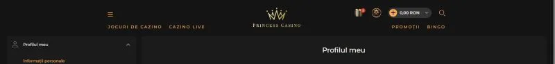 Sectiunea contul meu la Princess Casino