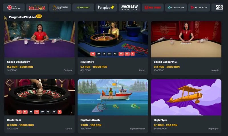 Sectiunea de live casino de la Prima Casino