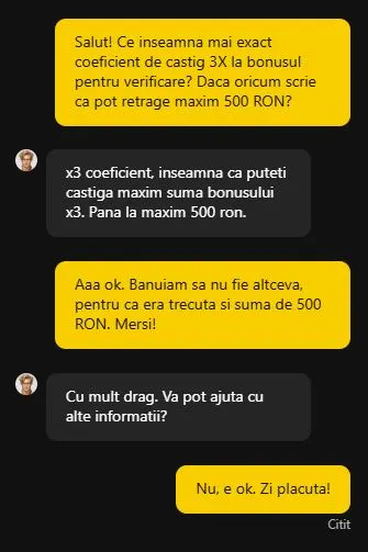 Sectiunea de suport clienti la Prima Casino