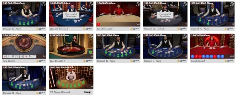 Sectiunea de live casino de la Vivabet Casino