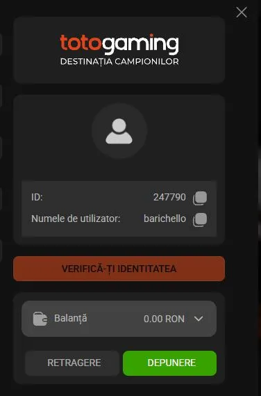 Sectiunea contul meu la TotoGaming Casino