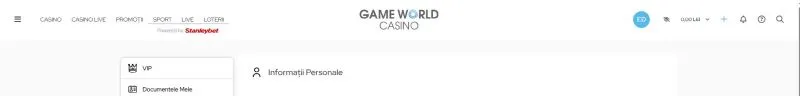 Sectiunea contul meu la Game World Casino