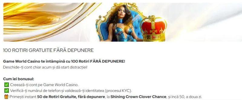 Bonus fara depunere de la Game World Casino