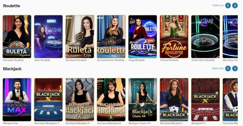 Sectiunea de live casino de la Game World Casino