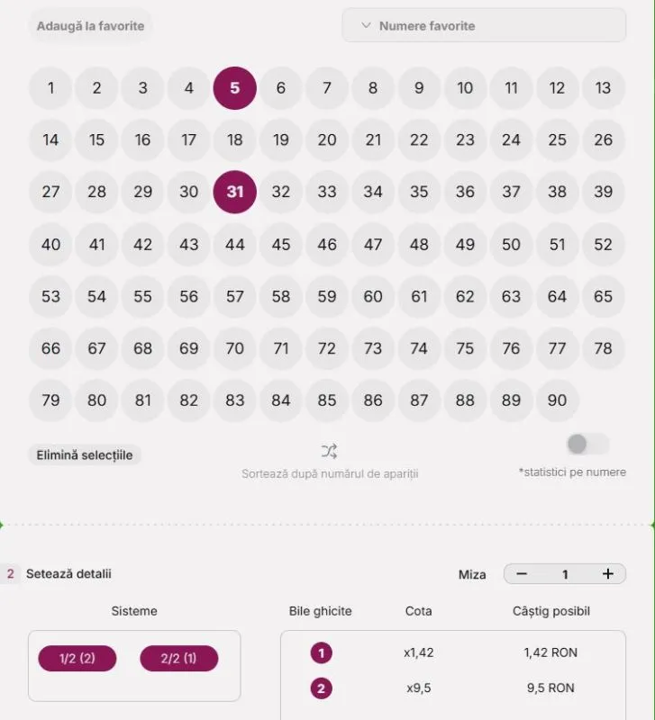 Selectarea numerelor la Italia Keno