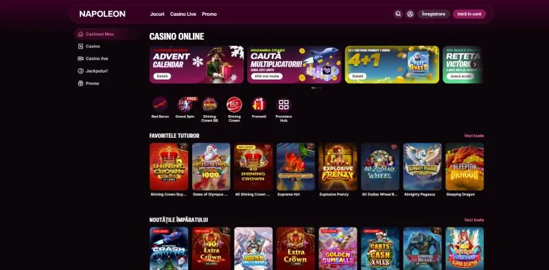 Interfata principala de la Napoleon Games Casino