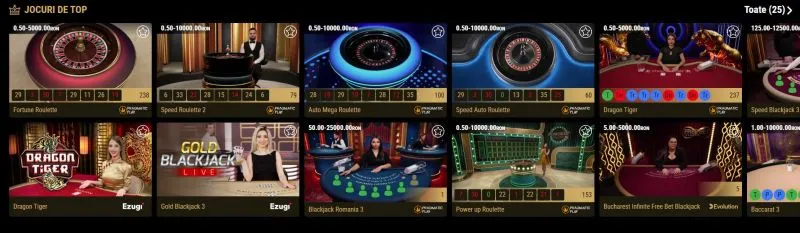 Sectiunea de live casino de la One Casino