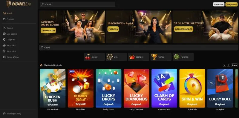 Interfata principala de la Păcănele.ro Casino