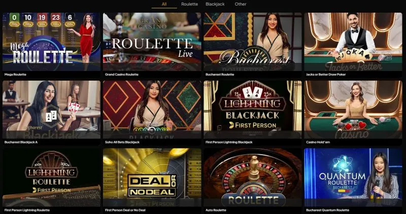 Sectiunea de live casino de la Pacanele Casino