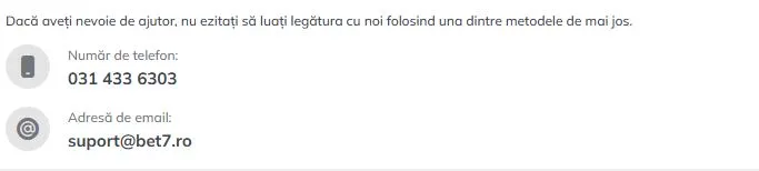 Sectiunea de suport clineti de la Bet7 Casino