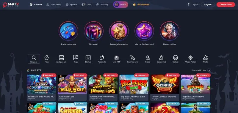 Sectiunea de jocuri de la SlotV Casino