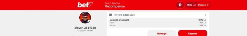 Sectiunea contul meu de la Bet7 Casino