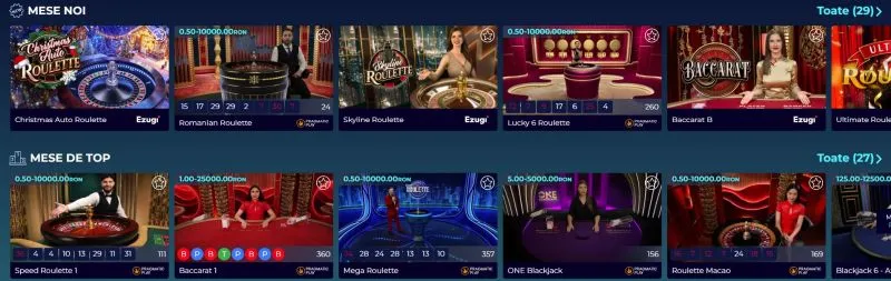 Sectiunea de live casino de la Prowin Casino