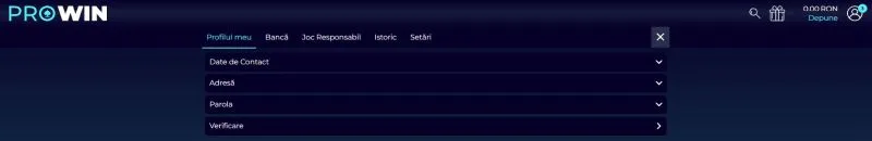 Sectiunea contul meu la Prowin Casino