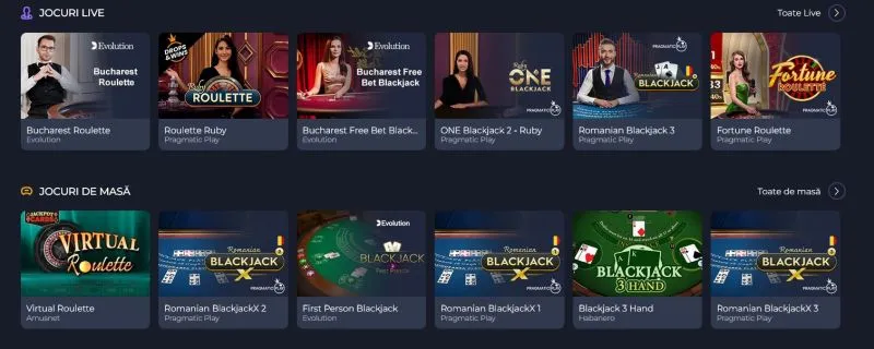 Sectiunea de live casino de la SlotV Casino