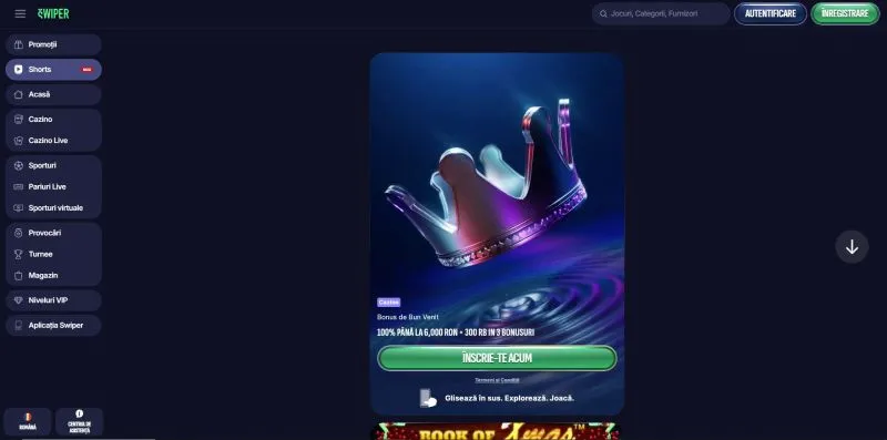 Interfata principala de la Swiper Casino