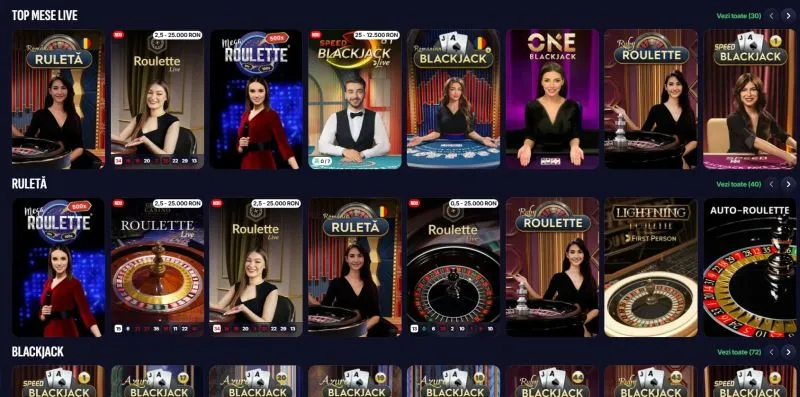 Sectiunea de live casino de la Swiper Casino