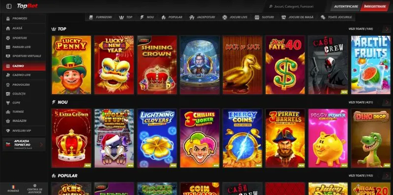 Interfata principala de la TopBet Casino