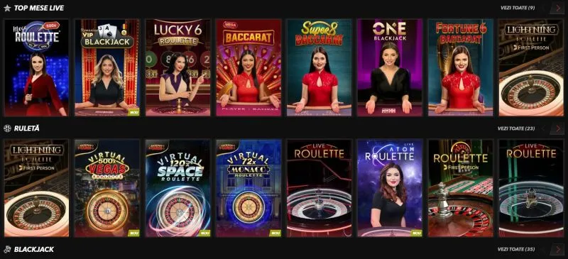 Sectiunea de live casino de la TopBet Casino
