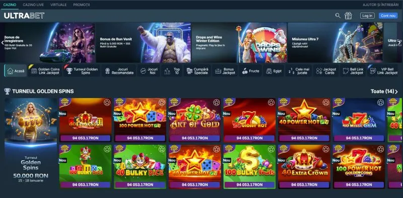 Interfata principala de la Ultrabet Casino