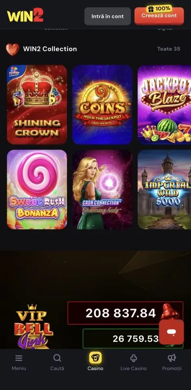 Win2 Casino pe mobil