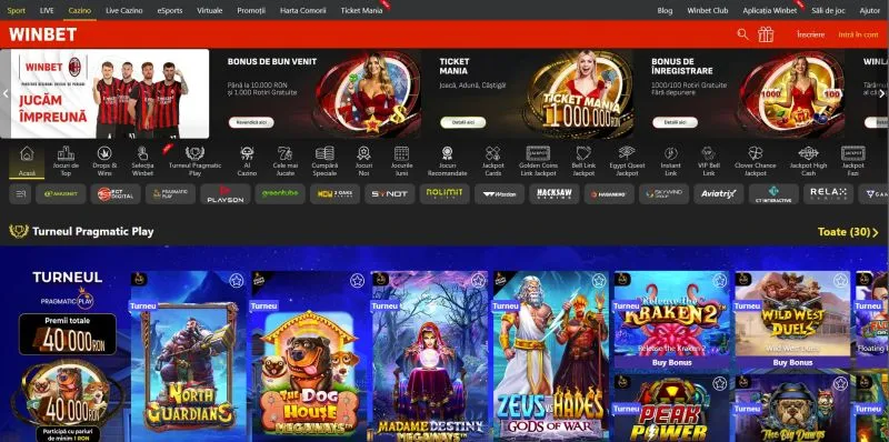 Interfata principala de la Winbet Casino