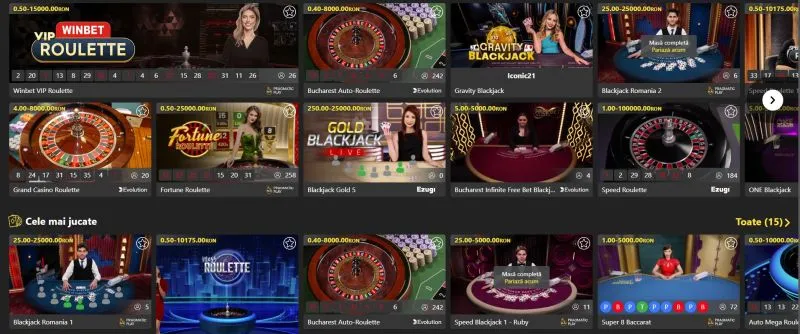 Sectiunea live casino de la Winbet Casino