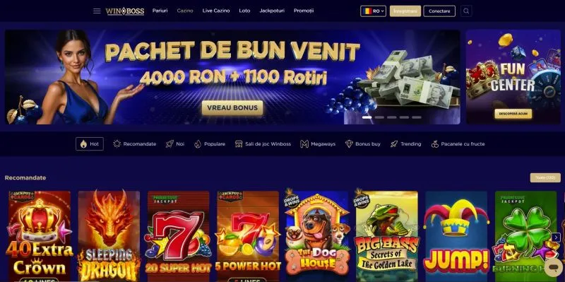 Interfata principala de la Winboss Casino