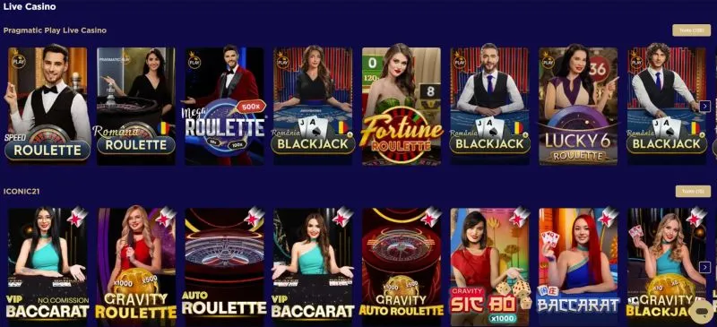 Sectiunea de live casino de la Winboss Casino