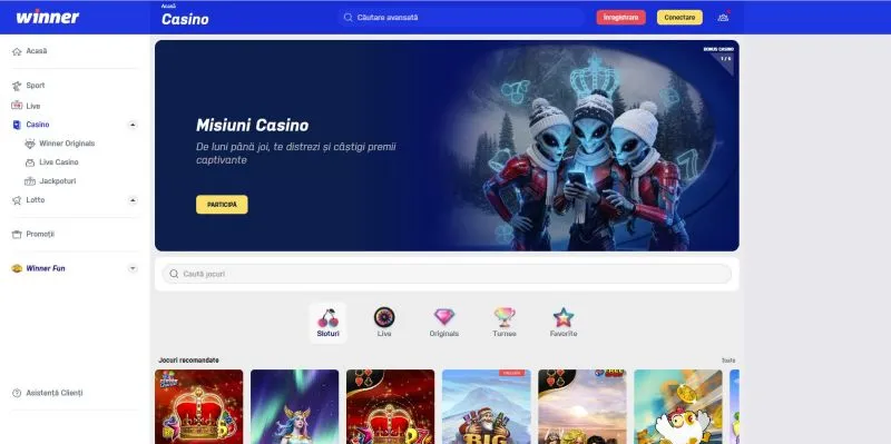 Interfata principala de la Winner Casino