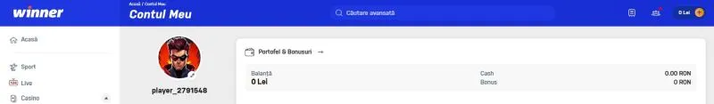 Sectiunea contul meu la Winner Casino