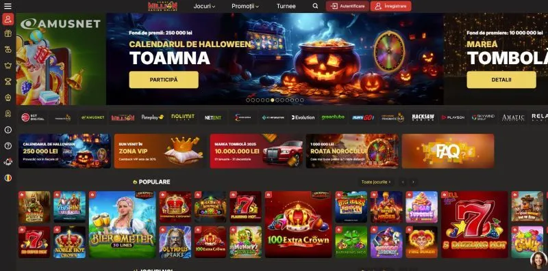 Interfata principala de la Million Casino