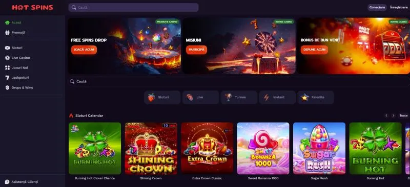Interfata principala de la Hot Spins Casino