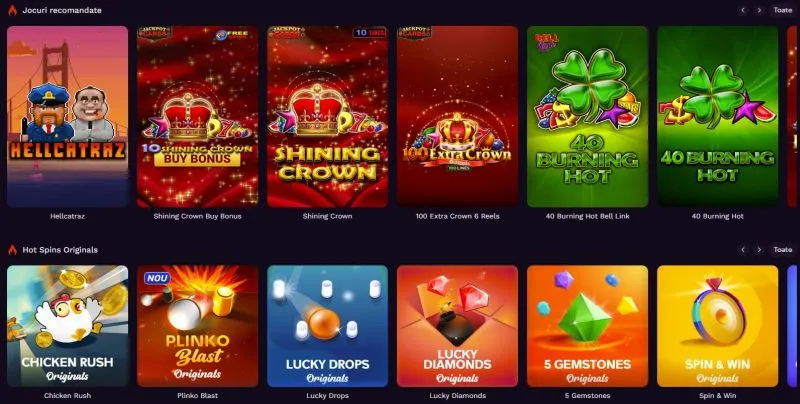 Sectiunea de sloturi de la Hot Spins Casino