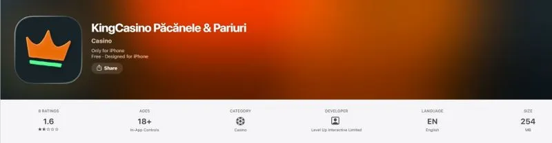Aplicația mobilă King Casino