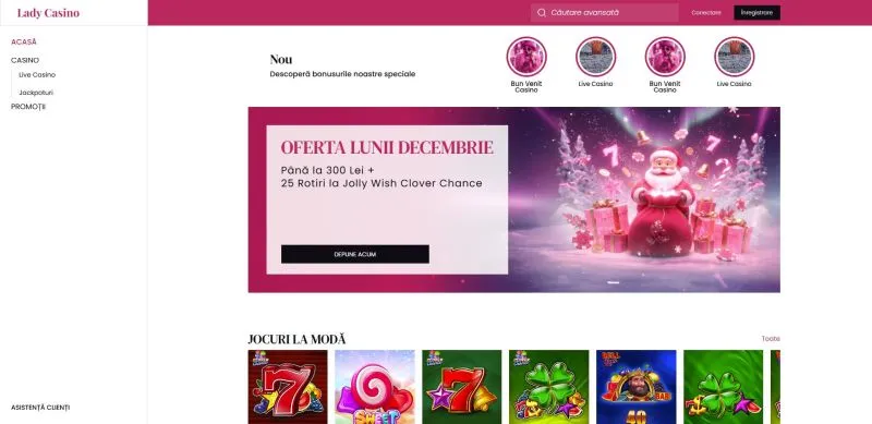 Interfata principala de la Lady Casino