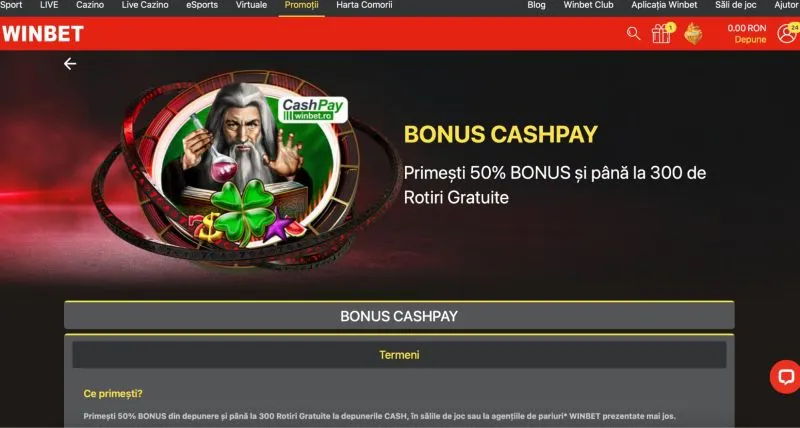 Bonus cashpay de la Winbet Casino