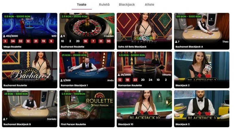 Sectiunea de live casino de la Lady Casino