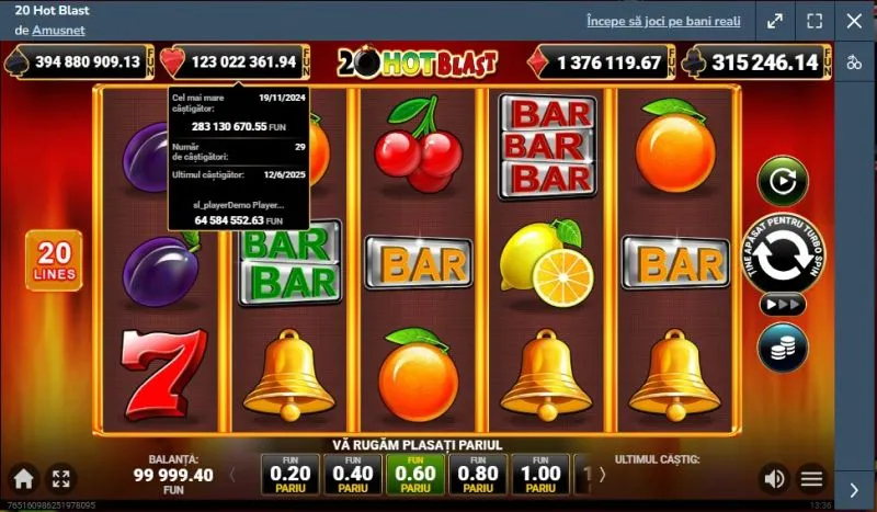 Jocul de slot 20 Hot Blast